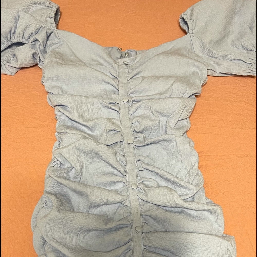 Baby blue ruched dress